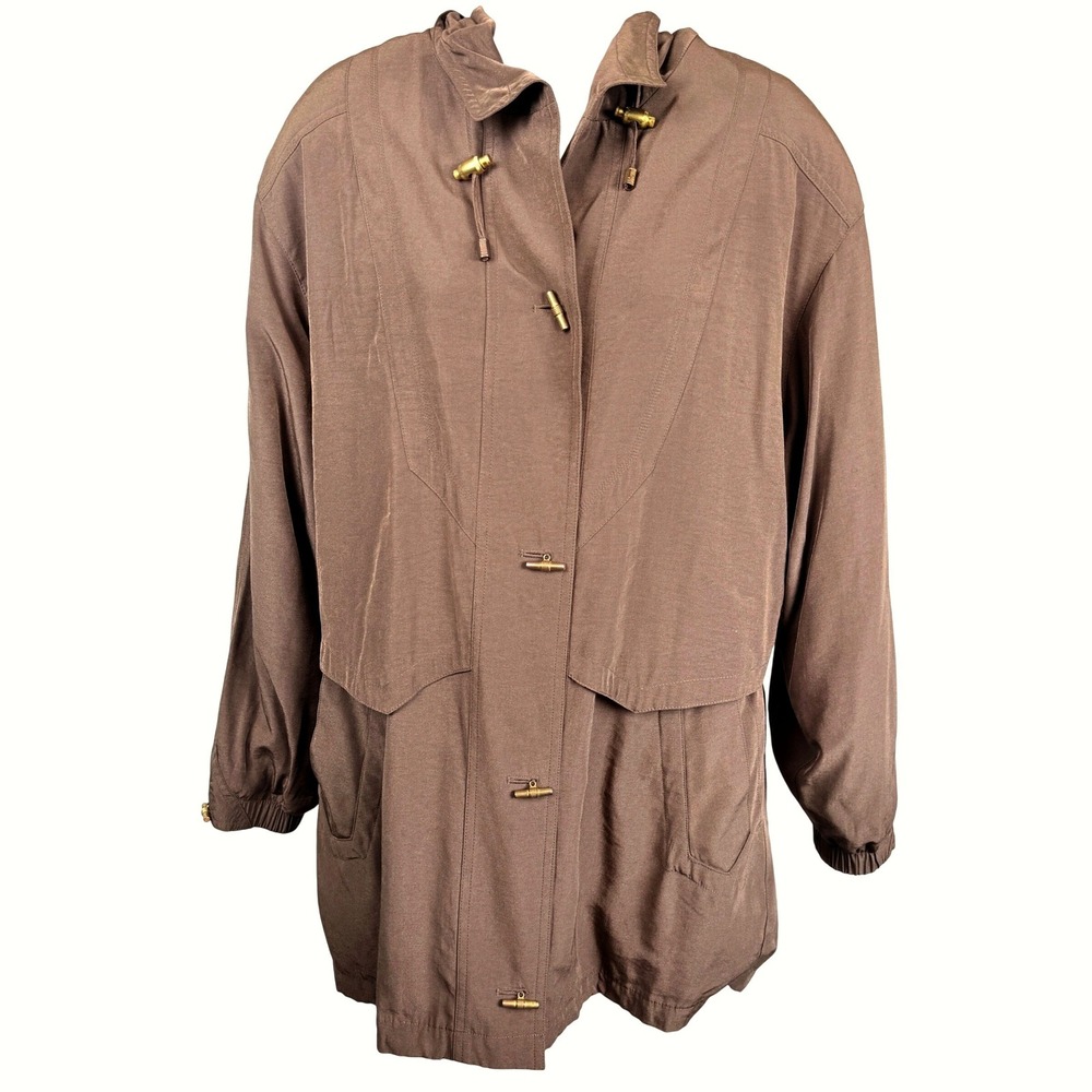 Vintage Neiman Marcus Brown Hooded Parka Jacket Copper Sheen Made Hong Kong M